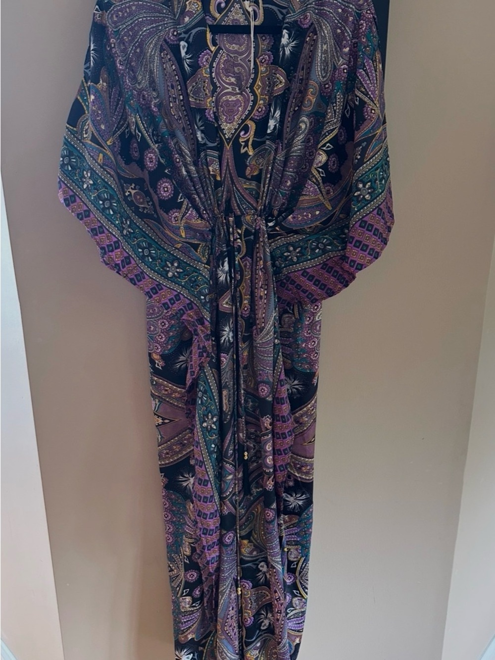 Flowy Paisley Print Maxi Dress — Black with Purple & Teal - Picture 2 of 3